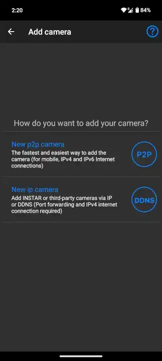 Add your camera using its P2P address