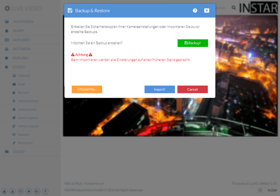 Web User Interface - 1080p Series - System Backup