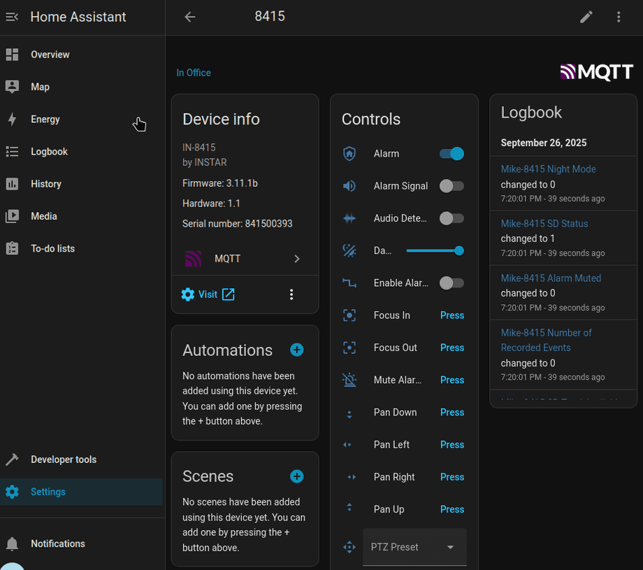 Home Assistant MQTT Discovery INSTAR IP Kameras