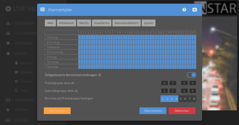 Web User Interface - 1080p Series - Alarm Schedule