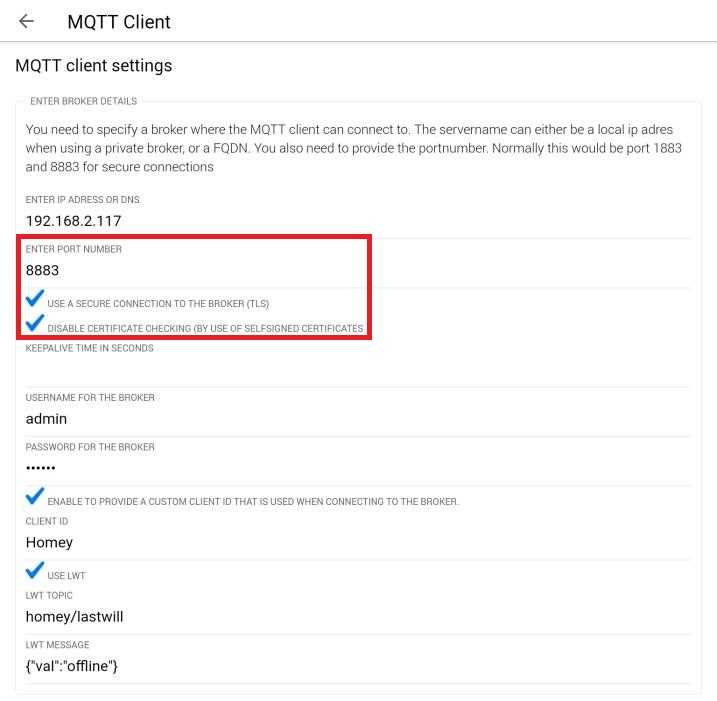 Homey MQTT Client TLS Encryption