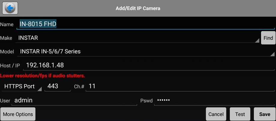 IP Cam Viewer - add a RTSP Camera