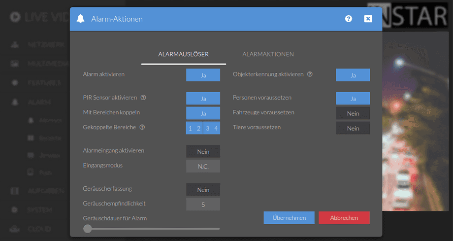 Web User Interface - 1080p Series - Alarm Actions