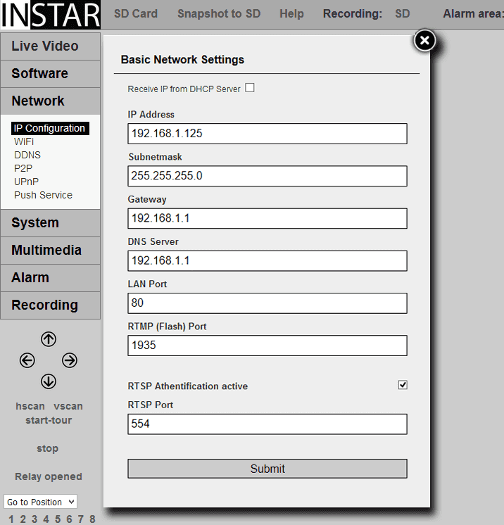 Web User Interface - 720p Series - Network IP Configuration