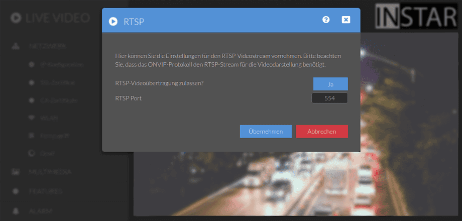 Web User Interface - 1440p Series - Network RTSP Configuration