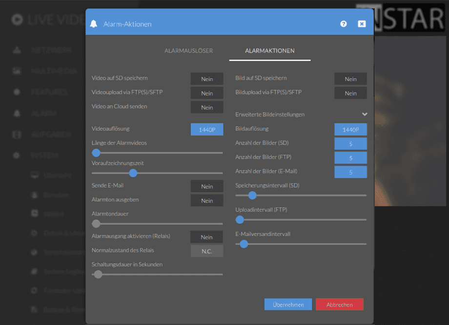 Web User Interface - 1080p Series - Alarm Actions