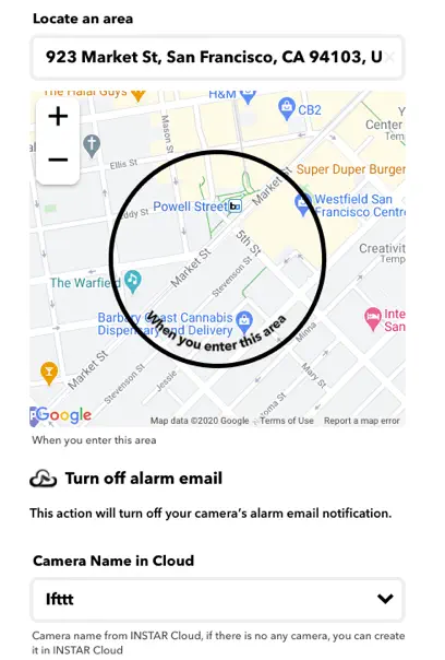 IFTTT Turn off alarm email when I arrive home