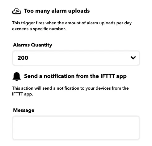 IFTTT INSTAR Cloud notification when alarm count exceeded a limit