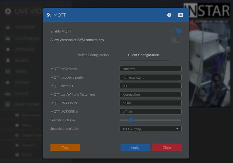 Home Assistant MQTT Discovery INSTAR IP Cameras