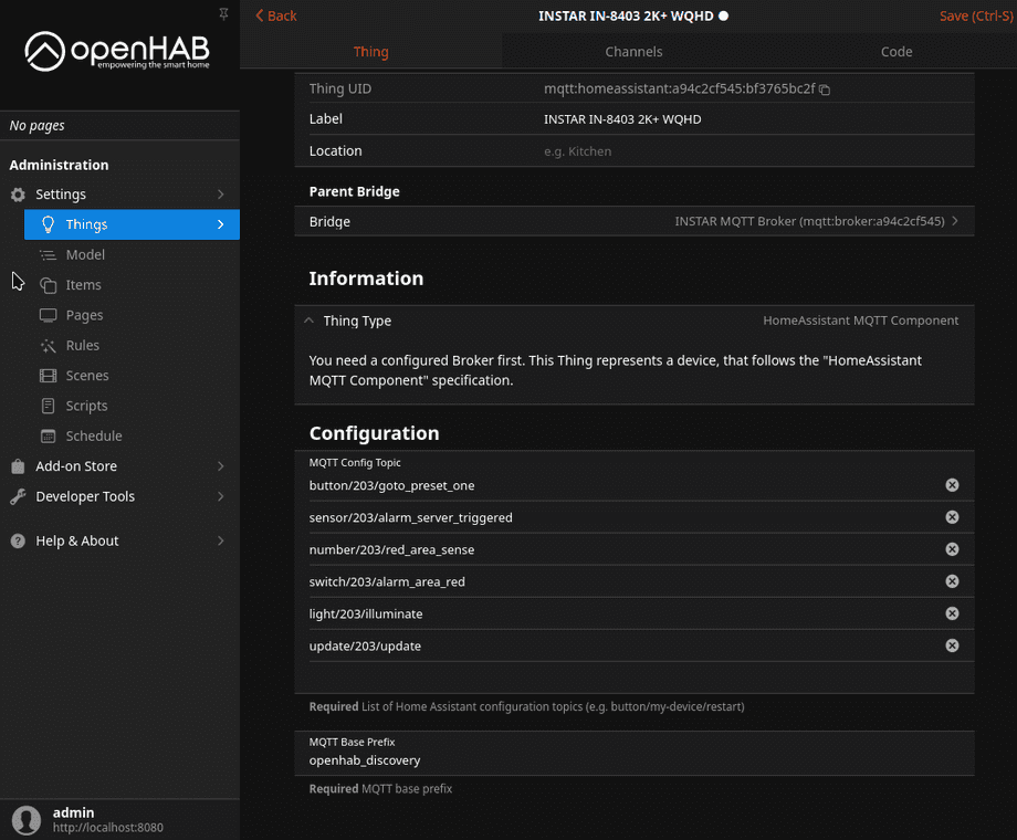 OpenHAB MQTT Discovery für INSTAR Kameras
