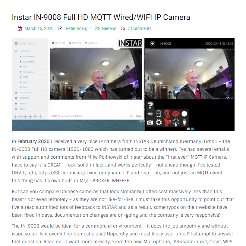 Instar IN-9008 Full HD MQTT Wired/WIFI IP Camera