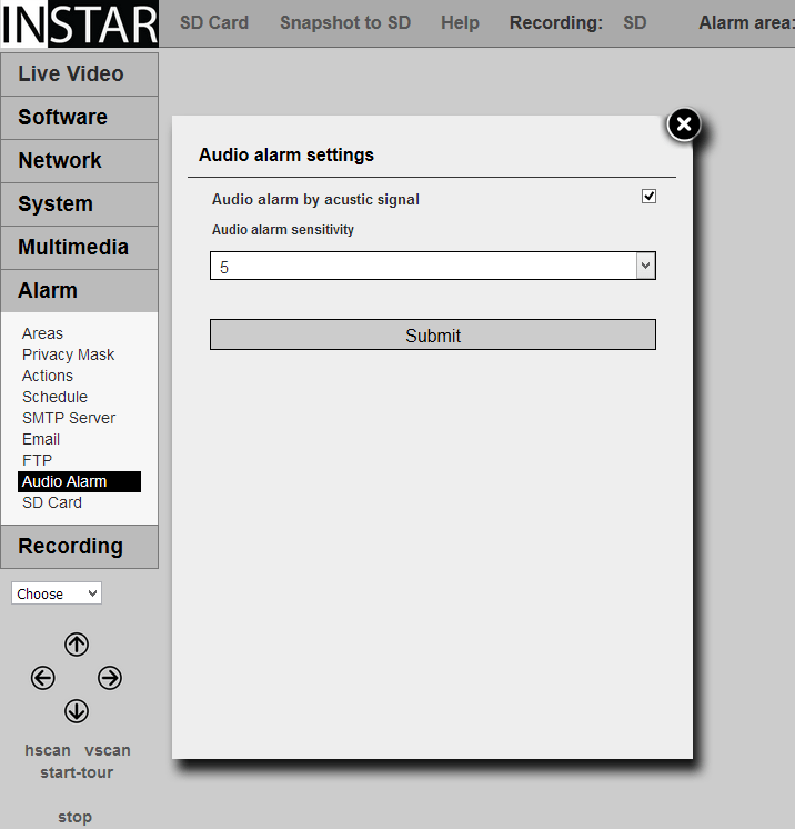 INSTAR 720p Web User Interface - Audio Alarm