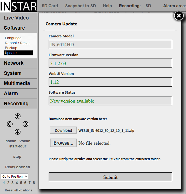 INSTAR 720p Web User Interface - Software Update