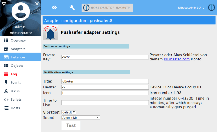 ioBroker Pushsafer Integration