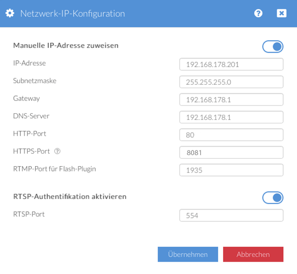 1080p WebUI Network Configuration