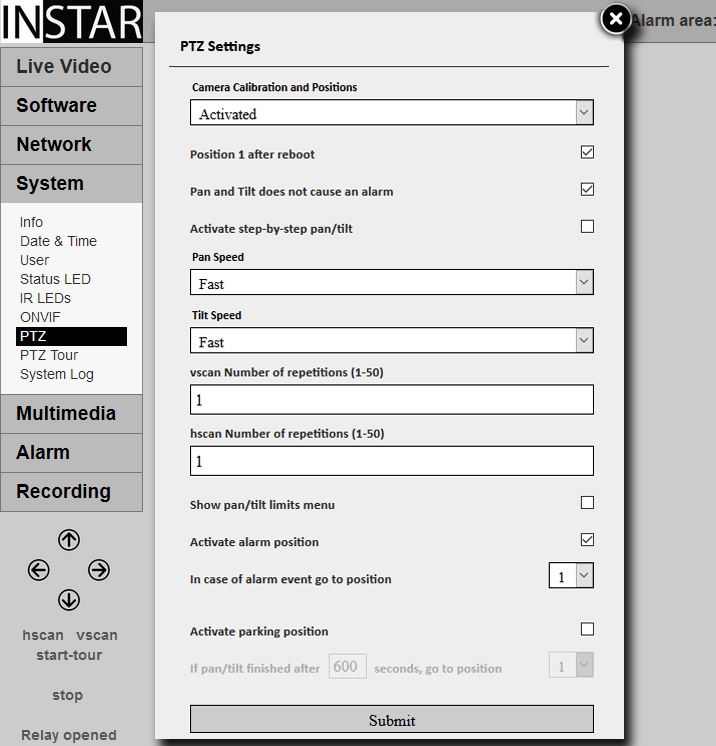 INSTAR 720p Web User Interface - PTZ