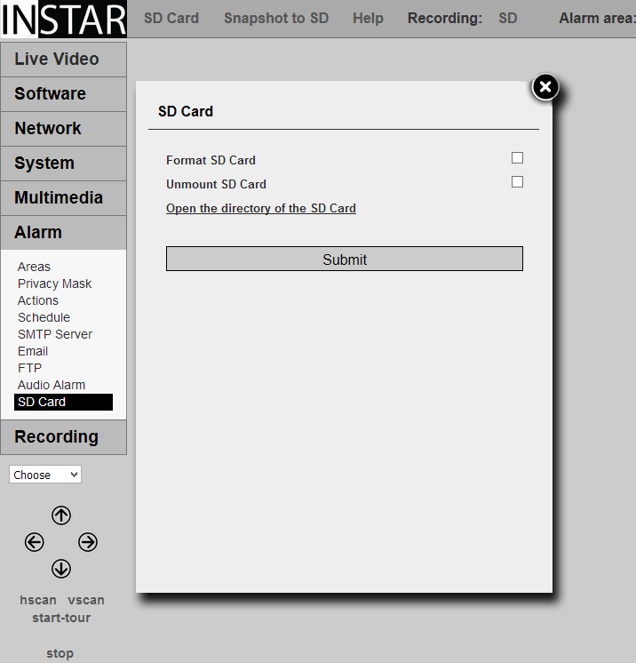 INSTAR 720p Web User Interface - SD Card