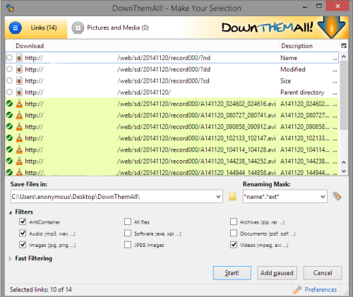 DownThemAll! - FTP Access to the internal SD Card