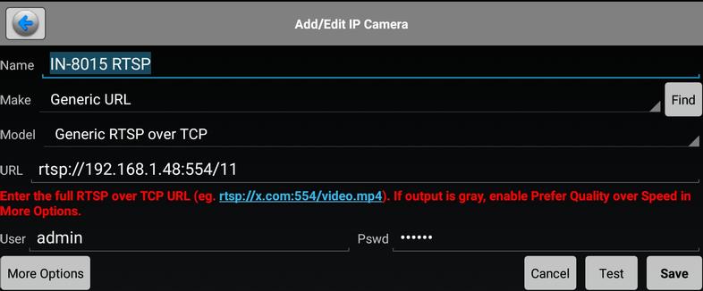 IP Cam Viewer - add a RTSP Camera
