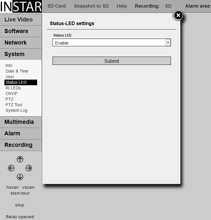 INSTAR 720p Web User Interface - Status LED