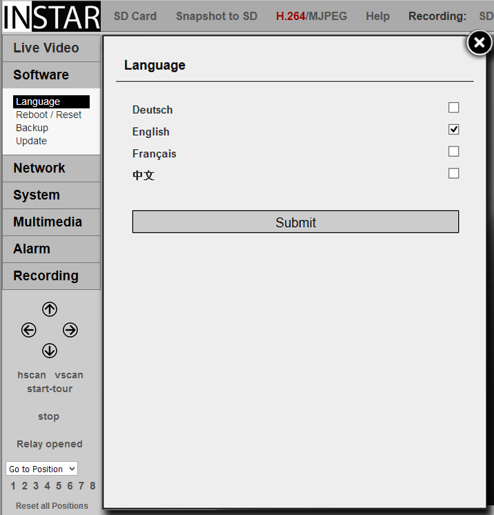 INSTAR 720p Web User Interface - Language