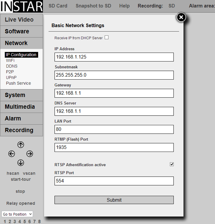 INSTAR 720p Web User Interface - IP Configuration