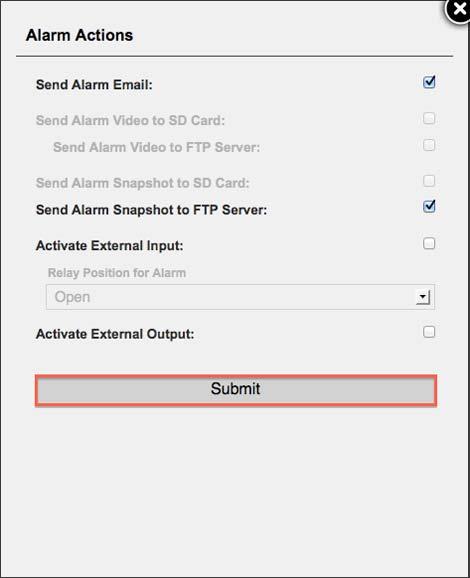 Alarm Actions Setup for the 720p Camera Series