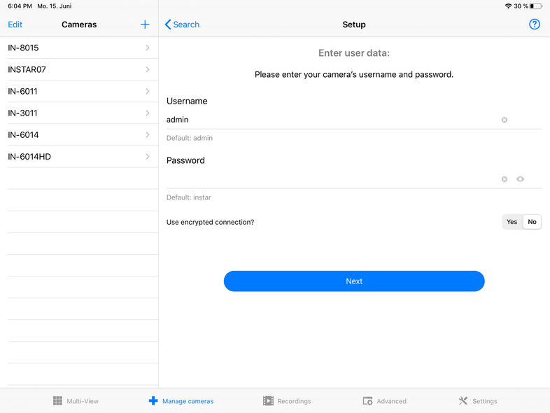 InstarVision iPad Installation Wizard